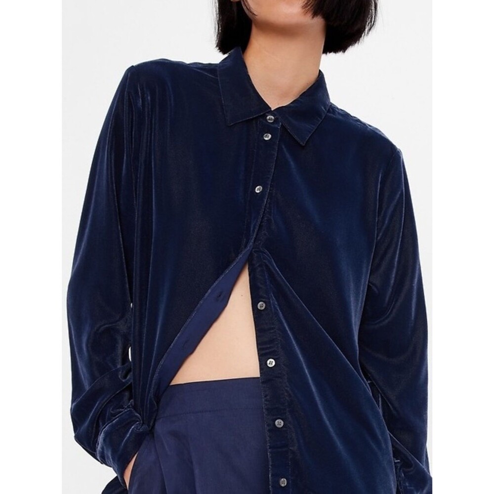 GAP Blue Velvet boho 70s button down top XL eclectic